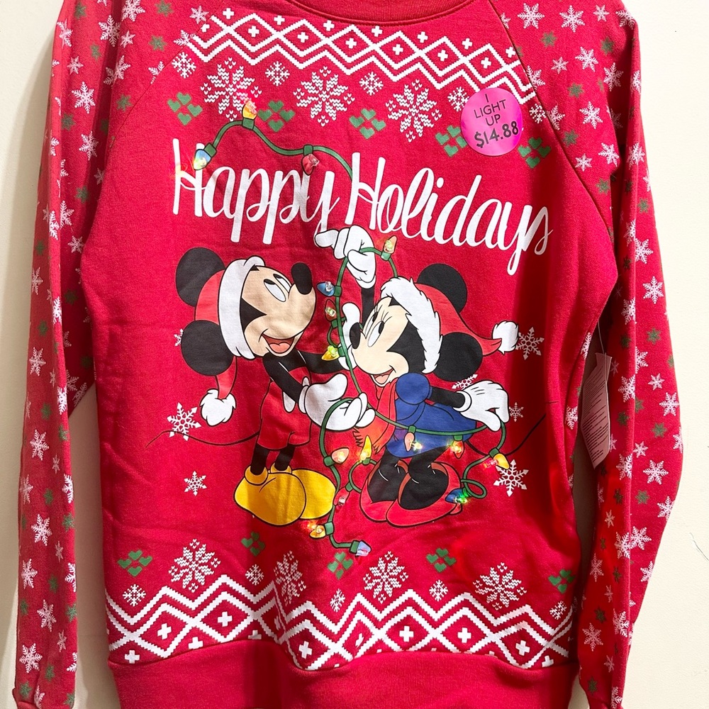 Juniors Disney Mickey hHappy Holidays Christmas Light up Sweatshirt - Picture 3 of 4